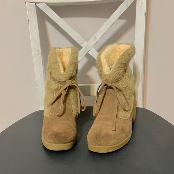 70s vintage Snowland suede boots sherpa lined ankle winter boots snow y2k W7 - Picture 3 of 5